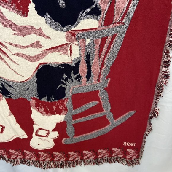 Vintage 1992 Christmas Tapestry Woven Throw Blanket Santa Doll Cozy 48 x 67 in - Picture 8 of 11